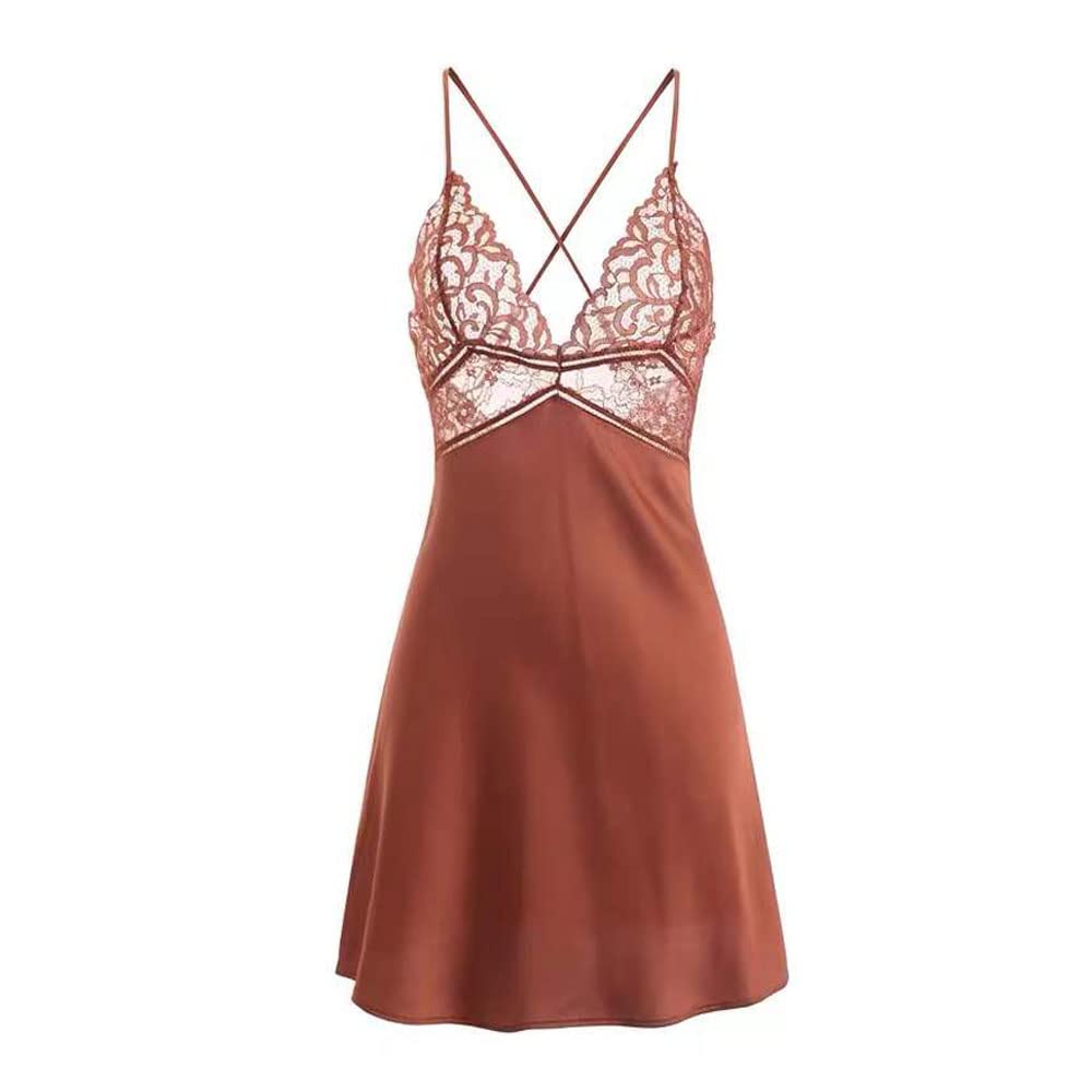 Ladies underwear sexy suspender dress ice silk texture back cross night skirt low-cut V-neck sexy underwear