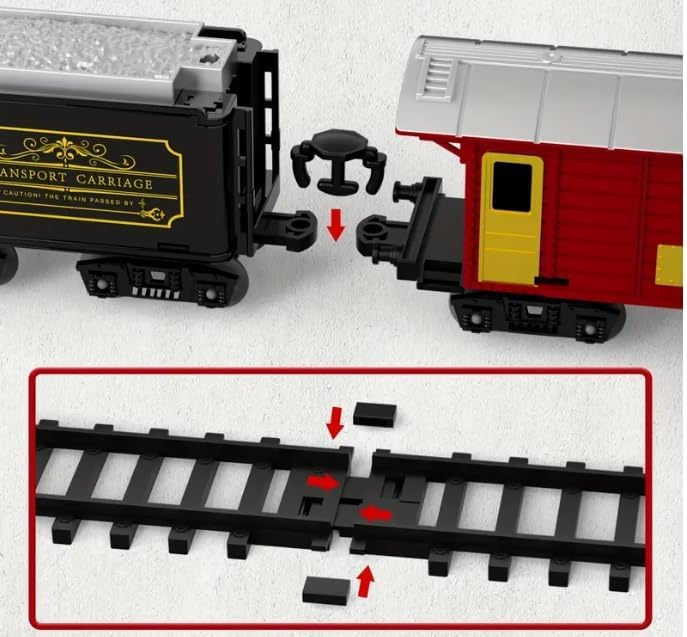 Miniatura 7 de Tren eléctrico clásico de Navidad con locomotora de vapor, pista de 27.9 in, luces y efectos de sonido, modelo de tren temático navideño con coches