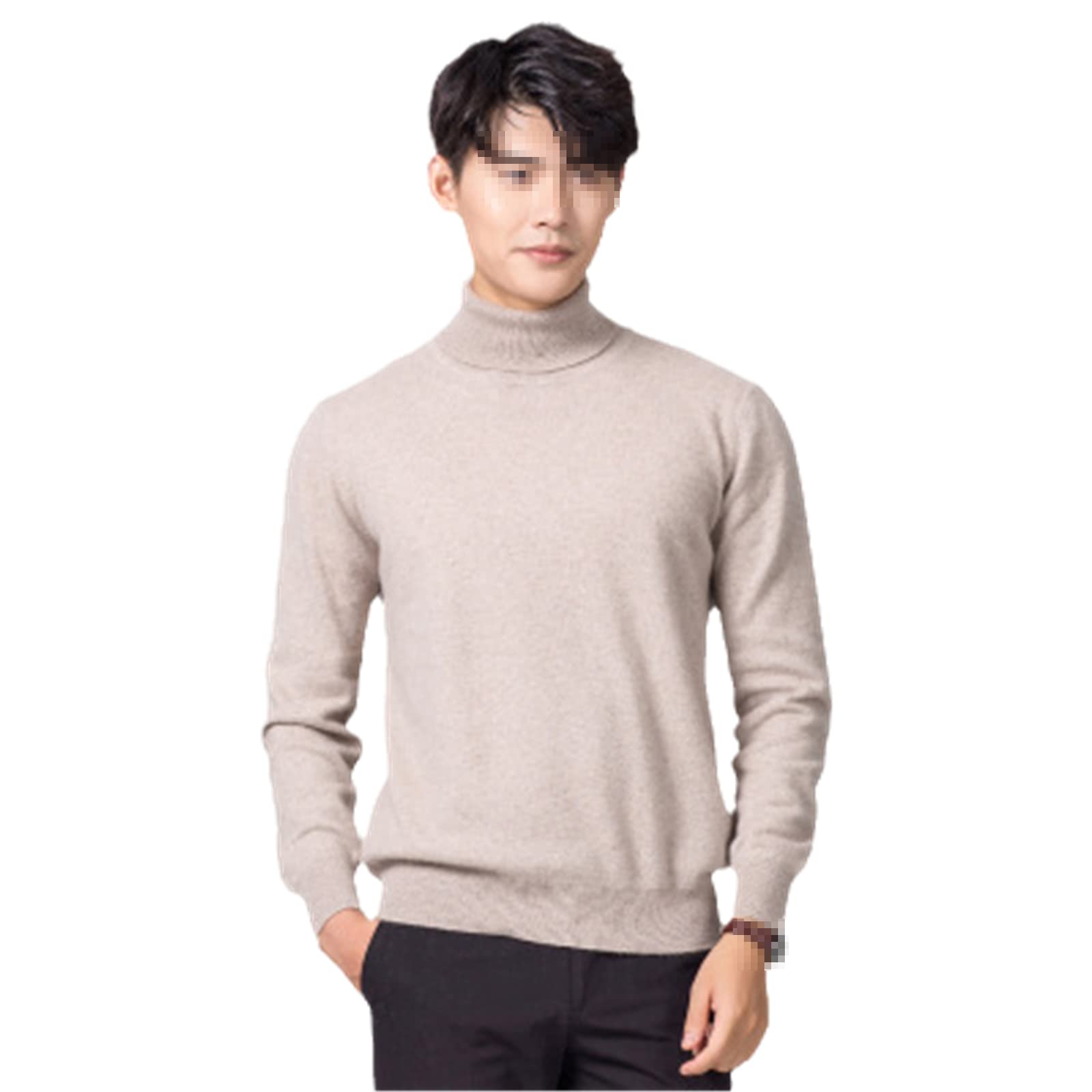 Męski sweter z golfem ciepły podstawowy sweter z dzianiny, Khaki, XL