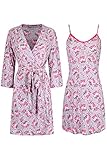 SofiePJ Women's Drawstring Waist Robe Cozy Belt Loops Printed Chemise and Robe 2 Piece Sleep Set Sle