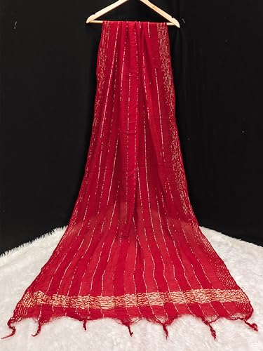 Image of TRENDMALLS Women's Chinon Silk Golden Zari Weaving Stripes Design Dupatta