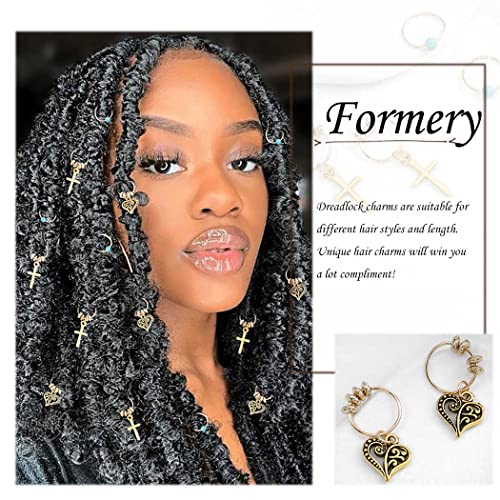 Formery Turquoise Loc Hair Jewelry Gold Cross Hair Rings Jewelry Heart Charms Dreadlock Accessories Clips For Women And Girls (15Pcs) (Cross) #TOP5