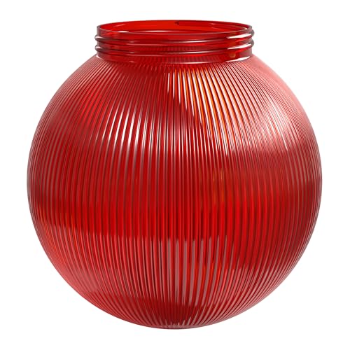Image of KASTLITE Red Ribbed 6 inch Acrylic Festival Globe, 3.25 inch Threaded Neck | UL-Approved Replacement Globe for Festival & String Lights, Screw-In Neck, Fits Bulbs up to 60W, RV, Awning & Patio Use