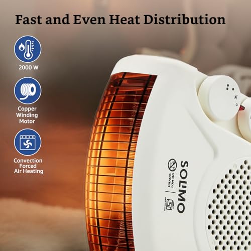 Image of Amazon Brand - Solimo 2000 /1000 Watts Room Heater with Adjustable Thermostat (ISI certified, Beige colour, Ideal for Small to Medium Room / Area)