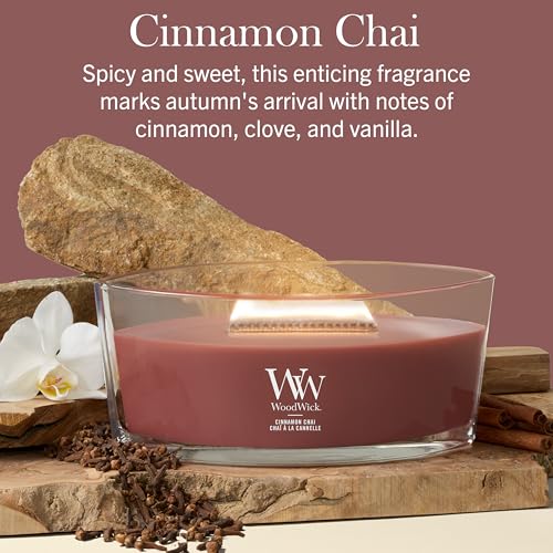 Image of WoodWick Cinnamon Chai Holiday Candle Gifts for Women and Men, 16 oz Ellipse Candle with Crackling Wick