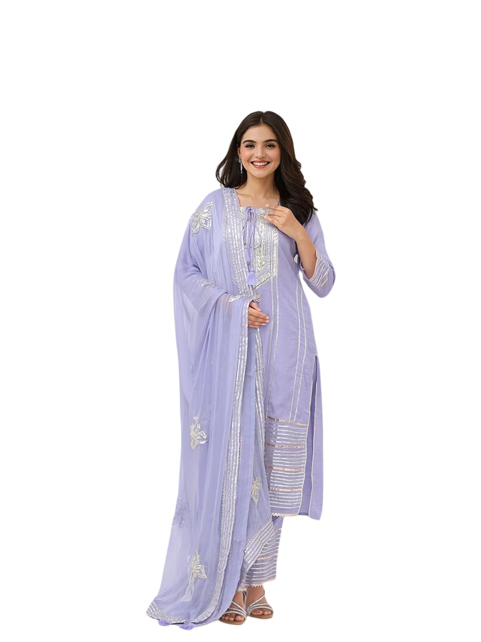 Ishin Gotta Patti Tie-Up Kurta With Pants And Dupatta