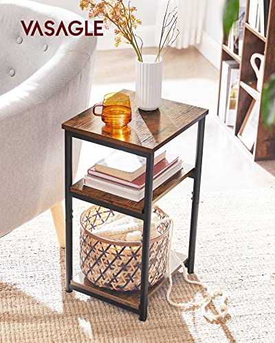 Image of VASAGLE Sofa Side Table, 3-Tier End Table, Bedside Table with Steel Frame, for Living Room, Bedroom, Home Office, Industrial Style, Rustic Brown and Classic Black LET273B01