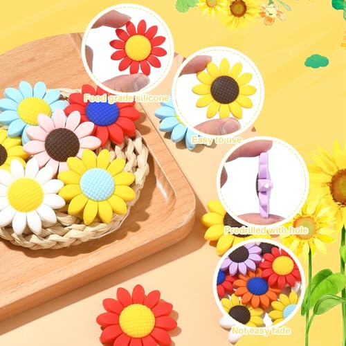 Stiesy 20pcs 10 Colors Flower Silicone Beads Silicone Sunflower Spacer Craft Beads Bulk for DIY Crafting Bracelet Necklaces Jewelry Making - Image 3