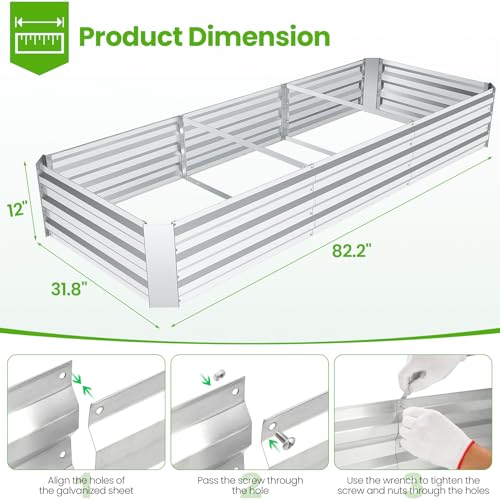 Homdox 7Ftx3Ftx1Ft/138 Gallon (Or 5*5*1Ft/170 Gallon) Raised Garden Bed Kit, Galvanized Steel Planter Raised Garden Boxes Outdoor Large Metal Planter Beds For Vegetables Fruits Flowers Herbs Gardening thumb #4