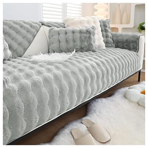 vctops Faux Fur Sofa Cover Warm Soft Shaggy Plush Couch Cover Faux Rabbit Fur Non Slip Sectional Couch Cover Fuzzy Furry Sofa Slipcover Furniture Protector for Living Room (Grey,28"x28")