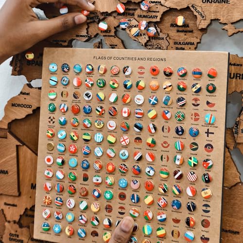 Image of Woodsify Country Flag Push Pins for 3D Wooden World Map Wall Decor - Handmade Travel Accessory with 280 Epoxy Pins - Gift for Travellers (Compatible with Woodsify 3D wooden world Maps)