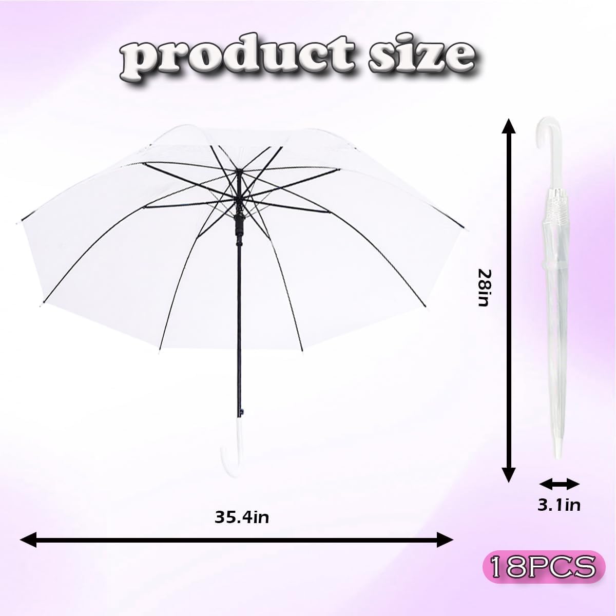 18 PACK Clear Umbrella Wedding,35in Clear Umbrella, Bulk clears bubble umbrellas, Suitable for Wedding Favours, Birthdays,Anniversaries and Other Special Occasions