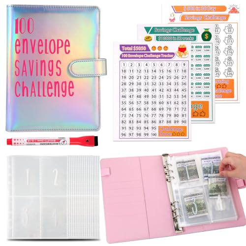 100 Envelopes Money Saving Challenge Binder, to Save $5,050, 10,000