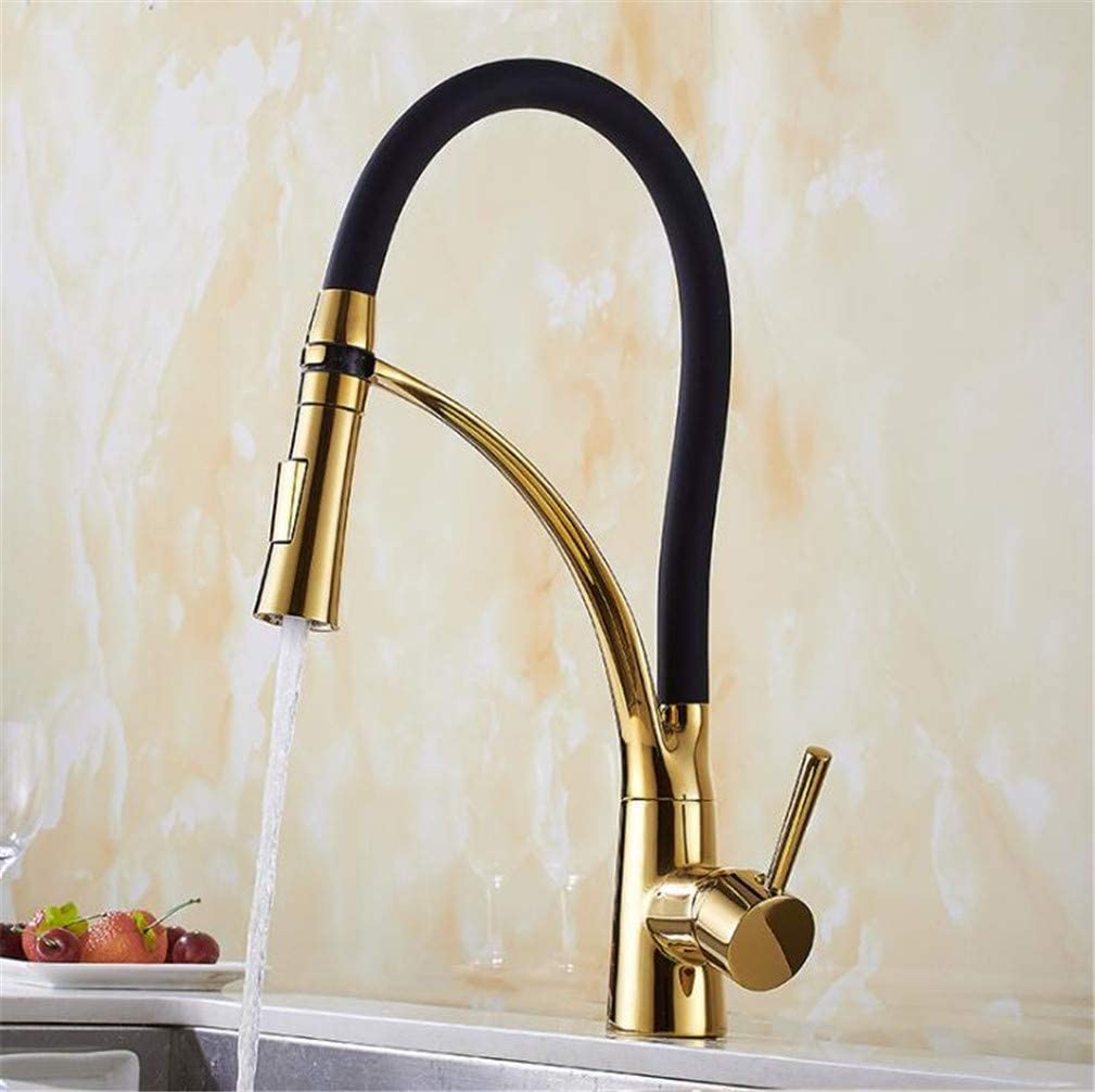 BHFPFZA LED Kitchen Faucet Ch Pull Down Sink Mixer with Aerator Single Handle Water Tap Rubber Design Deck Mounted Universal Flexibili in Ch/den h