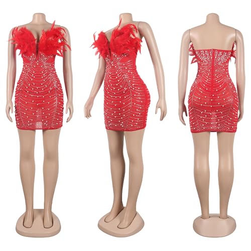 Image of PORRCEY Women's Sexy Rhinestone Mesh See Through Party Night Prom Dress