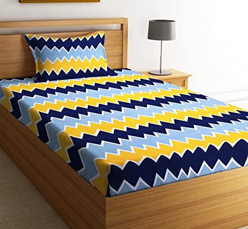 Image of BSB HOME 3D Printed 144 Tc Microfiber Bedsheet for Single Bed (90X60) with 1 King Size Pillow Covers (20X30) Inches (Yellow and Grey)