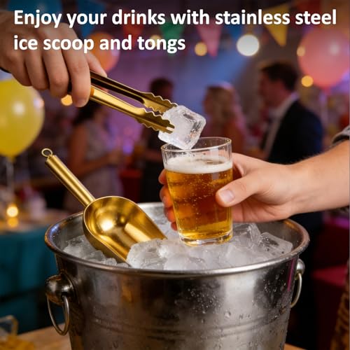 Image of Juome 6oz Stainless Steel Ice Scoop for Freezer with Magnetic Holder, Metal Ice Scoop for Ice Machine, Small Ice Cube Scooper for Freezer Bin for Ge Profile Opal 2.0 Nugget Ice Maker (Gold)