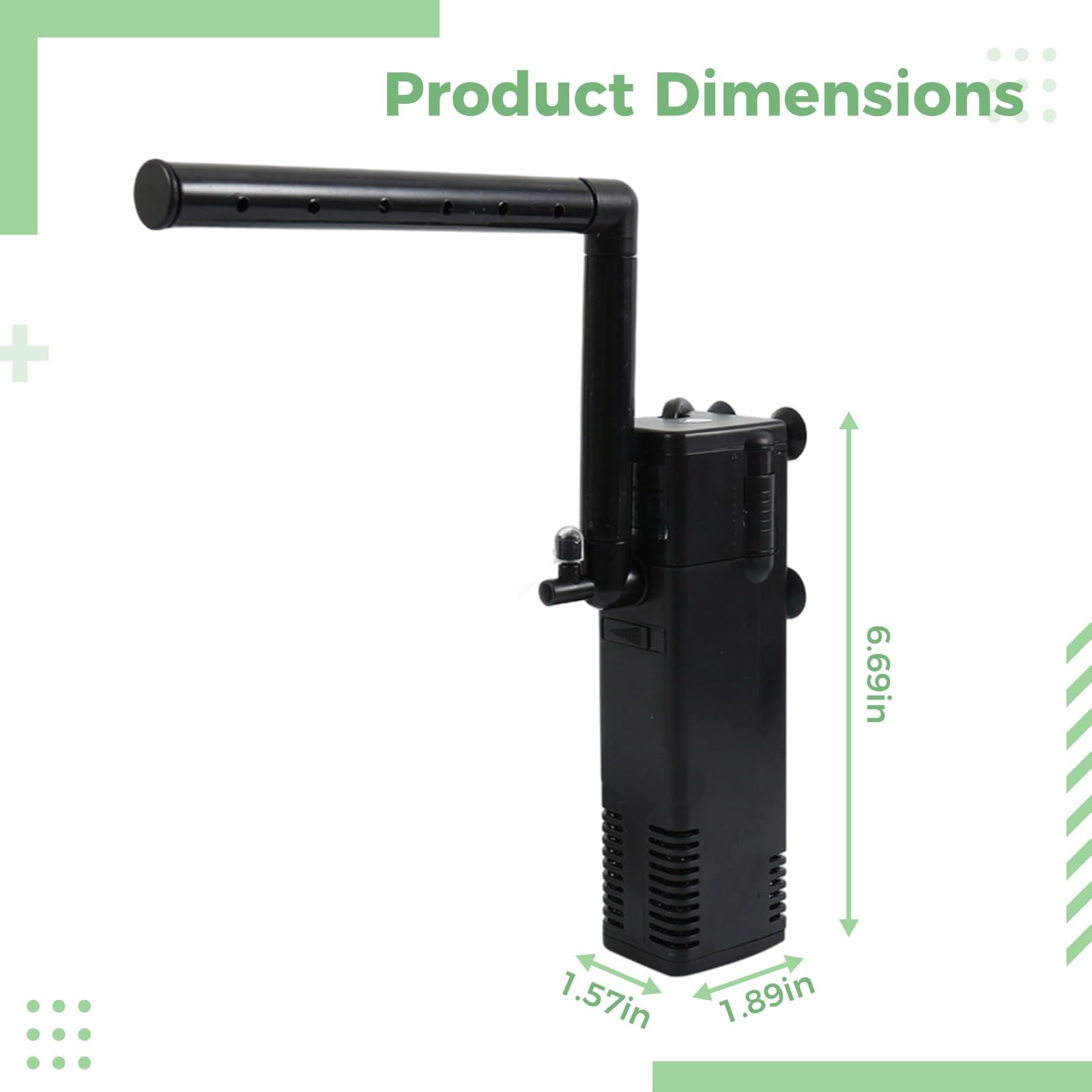 Aquarium Innenfilter AP-1000L, 3-in-1 Tauchfilter für Aquarium und Schildkrötenbecken, mit Aktivkohle, einstellbarem Durchfluss, für niedrigen Wasserstand, 17 x 4,8 x 4 cm