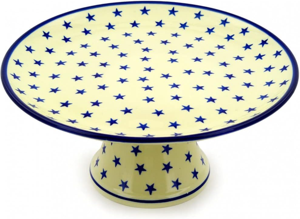 Polmedia Polish Pottery Cake Stand - Starburst Americana Pattern Handmade in Boleslawiec Poland by Ceramika Artystyczna + Certificate of Authenticity