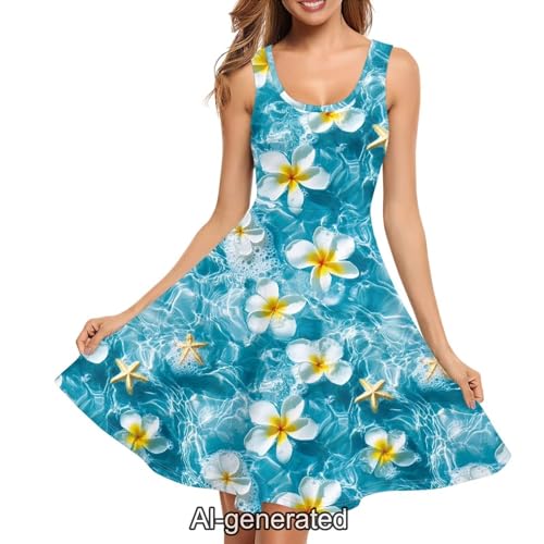Image of Dreaweet Casual Sleeveless Dresses for Women Girls, Round Neck Tank Dresses with Pockets Summer Sundress Size XS-4XL