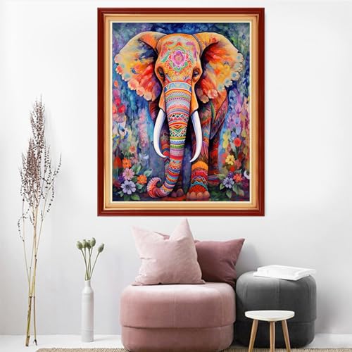 Image of Dooxvey Cross Stitch Kit for Adults Beginners - Stamped Needlepoint Embroidery Kit, 11CT Pattern, Colorful Elephant, 16x20 Inch