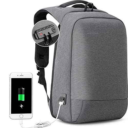 Kingsons Laptop Backpack - Slim Business Travel Computer Bag With Usb Charging Port Anti-Theft With Tsa Lock Water Resistant For 15.6 Inch Laptop Rucksack For Men, Women, Grey #TOP10