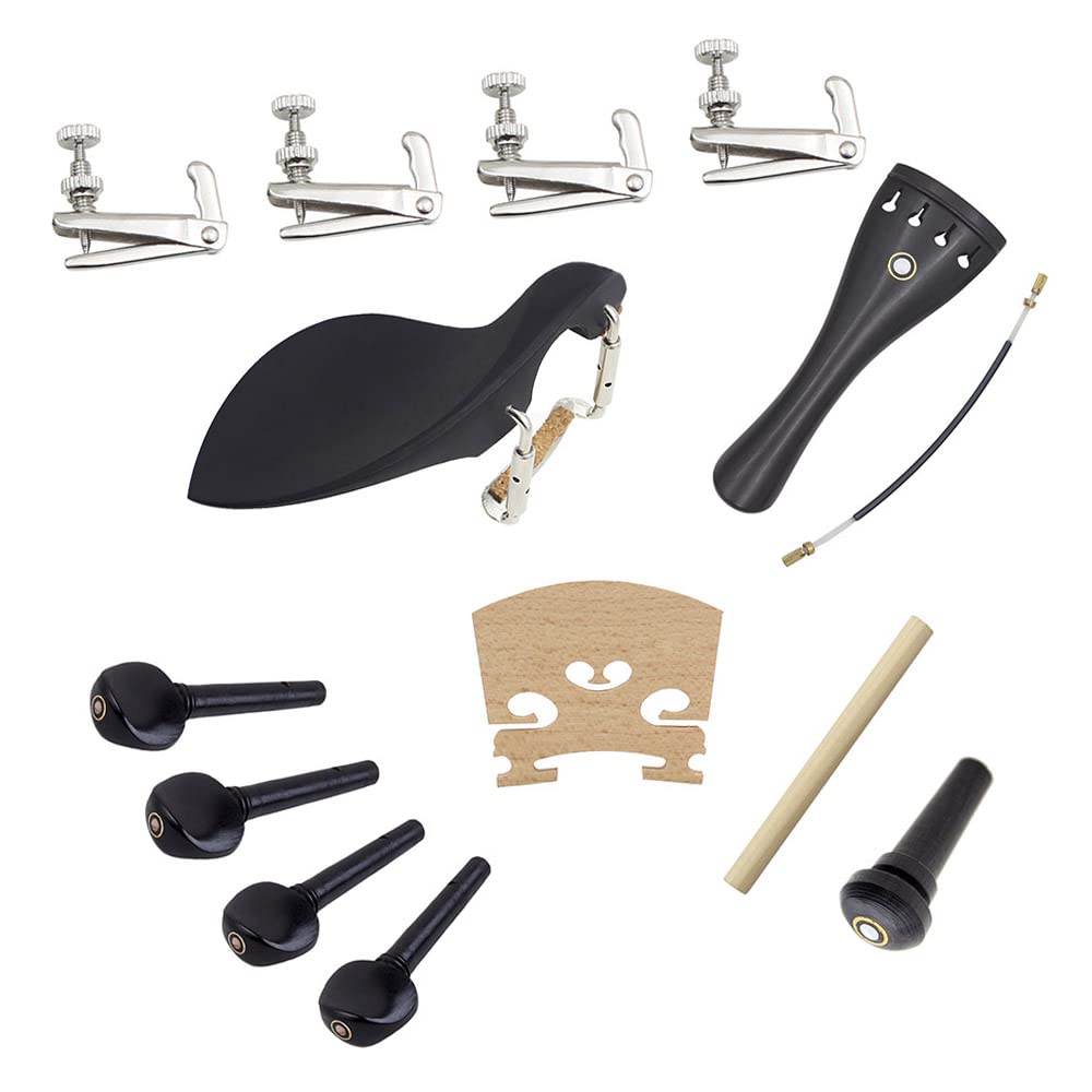 Accessoires pour Violon, 15 Pièces de Pièces pour Violon, Accessoires pour Violon 4/4 avec Cordier, Bouton d'extrémité de L'intestin, Mentonnière, Vis de Mentonnière, Chevilles