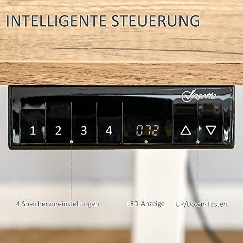 Vinsetto Höhenverstellbarer Schreibtisch Elektrisch 140 x 70 cm Computertisch mit 4 Memory-Steuerung, 4 TLG. Tischplatte, Steh-Sitz Tisch mit Anti-Kollision, Überhitzungsschutz Weiß
