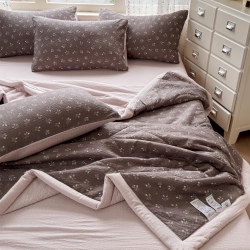 Colcha acolchado para cama de verano manta refrescante flores marrones 8