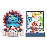 Robot Birthday Party Plates and Napkins for 24 Guests 64 Pcs Robot Party Supplies Disposable Tableware Set Robot Paper Plates Napkins Robot Plates and Napkins for Robots Theme Birthday Party Supplies