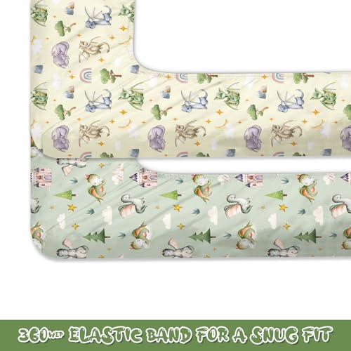 Image of Mindsoft 2 Pcs Watercolor Dragon Crib Sheet Set 52 x 28 x 8 Inches Fit for Standard Crib Toddler Mattress Newborn Gifts for Girl Boys, Breathable Soft Baby Sheet