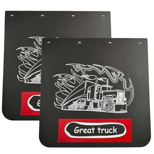 Image of BST BSSP 2PCS Straight Mud Flaps for Semi Trucks Tractor Trailer Heavy Duty Polymer Rubber Mudflaps Splash Guard, 24 x 24 in, Black w /Truck Pattern Design