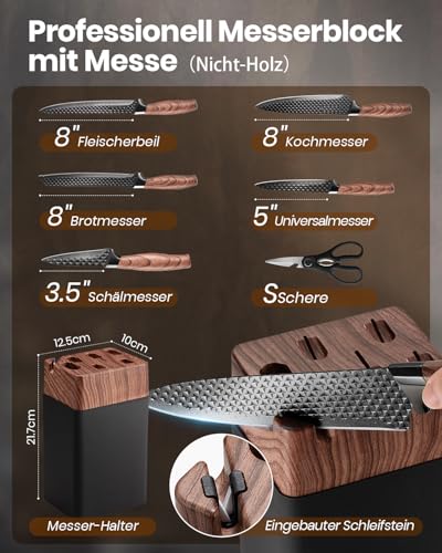 Messerblock Set, 7-teilig Scharf Messerset mit Block, Deutsche Klingen aus Hochwertigem Edelstahl und Ergonomische Griffe, Profi Küchenmesserset für Den Heimgebrauch（Nicht-Holz） 2