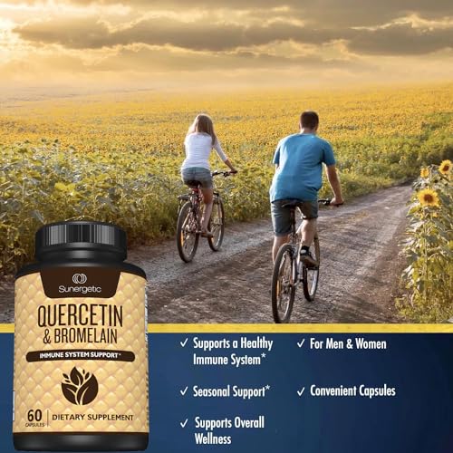 Image of Sunergetic Premium Quercetin & Bromelain Supplement - Powerful Quercetin Bromelain Complex to Help Support Immune System & Seasonal Support - Quercetin 1000mg Per Serving - 60 Capsules