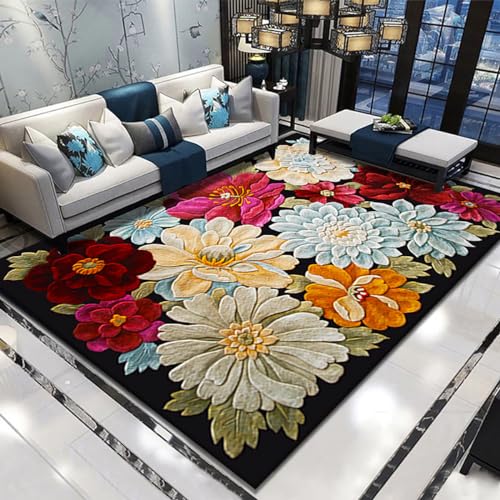 Qkjtyt Modern Colorful Blooming Flowers Area Rug for Living Room Bedroom Boho Floral Throw Rugs Non Skid Floor Mats Home Office Carpet,6'x9' -  JCQS-D-180*270-New1