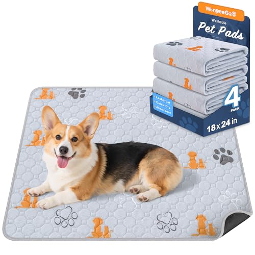 Image of WanpeeGoo Washable Pee Pads for Dogs, 4 Pack Absorbent Reusable Training Dog Pads Pet Puppy Pads, Non-Slip Potty Pads for Whelping, Playpen, Crate, Bed, Orange, 18 inchx24 inch