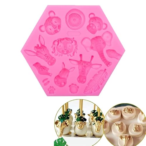 Guratapa Forest Animals Elephant Lion Giraffe Monkey Zebra Hippo Silicone Mold for Fondant Chocolate Molds Ice Cube Gum Clay Biscuit Plaster Resin Cupcake Topper Birthday Party Cake Decor Moulds