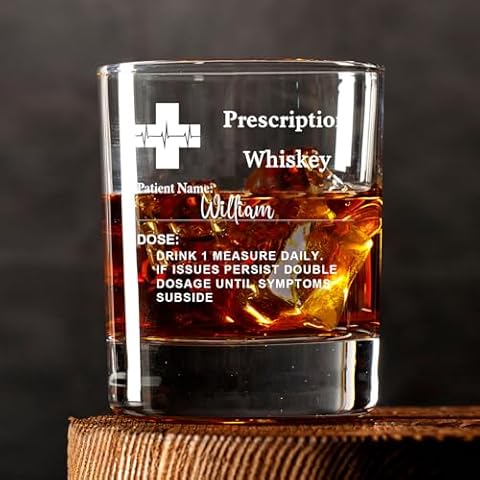 Personalized Prescription Whiskey Glass Gift - Custom Engraved Bourbon Whiskey Glasses for Fathers Day, Wedding - Personalized Cocktail Glass Premium Luxury Gift for Men Groomsman Dad Cover