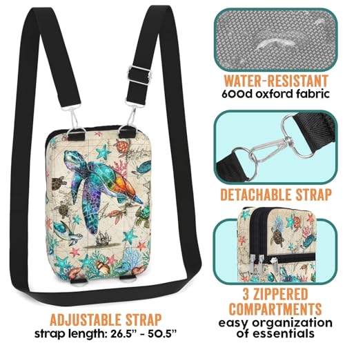 84hoods Crossbody Phone Bag with Adjustable Long Strap. Gift for Turtle Lovers. Small Waterproof Cell Phone Purse Gift for Women. Sea Turtle Map.3