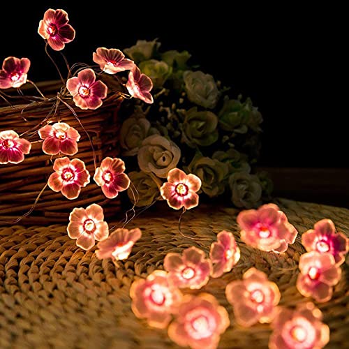 Iieasest Artificial Pink Cherry Blossom Led Fairy Strings Lights Battery Powered Lighted Garland For Indoor Christmas Decorations New Year Gift Warm White 6.6Ft #TOP1