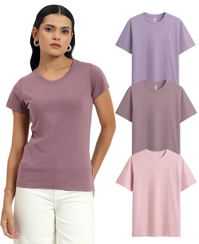 Image of Sleepynuts Women's Plain Round Neck Regular Fit Half Sleeve Cotton T Shirt