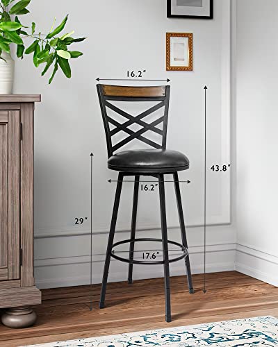 Katdans Black Bar Stools Set Of 2 Swivel Barstools With Back Counter Height Kitchen Island Stools 24"-29" Adjustable Seat Height For Bar, Pub, Bistro, Kitchen, Restaurant, Ks210516Bl #TOP1