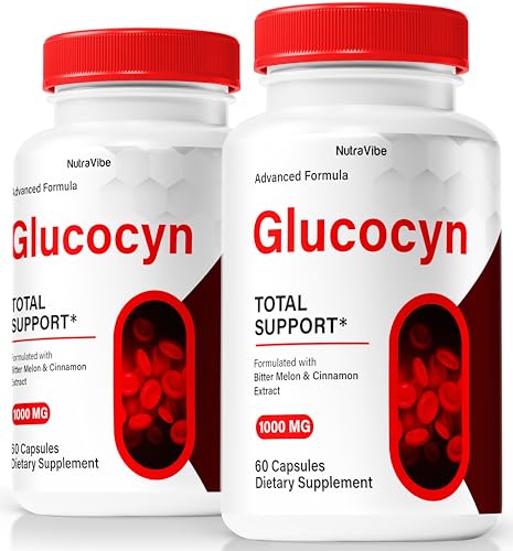 NutraVibe (2 Pack) Glucocyn - Official Glucocyn Pills All-Natural Formula to Support Healthy Circulation and Overall Well-Being Premium Glucocyn Pastillas Review (120 Capsules)