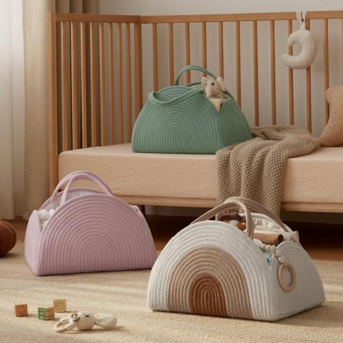 Sightday Wickeltasche Organizer, Tragbarer Diaper Caddy, Windelkorb Mit Fächern & Griffen, Hält Windeln, Tücher, Kleidung und Spielzeug (Khaki)