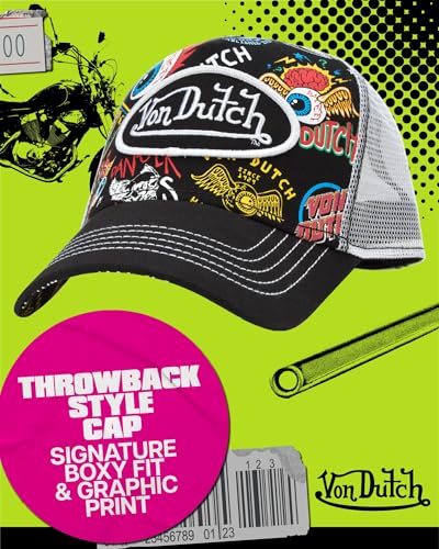 Image of Von Dutch Monogram Trucker Cap - Retro Snapback Cap for Men and Women - Adjustable Snap Fit Panel, Mesh Rear, Curved Bill