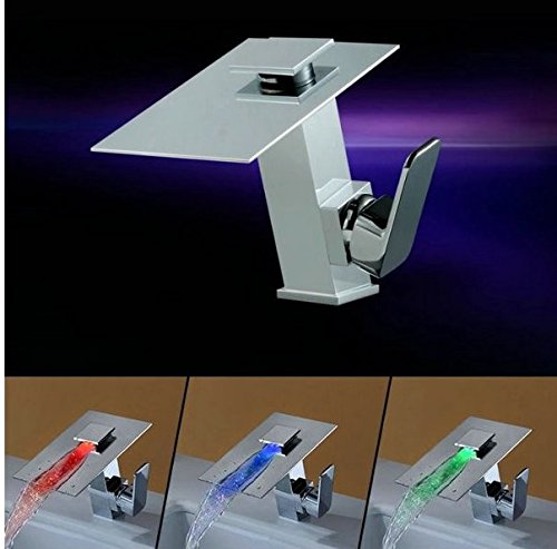 Mitigeur lavabo cascade LED carré Gowe en chrome monocommande