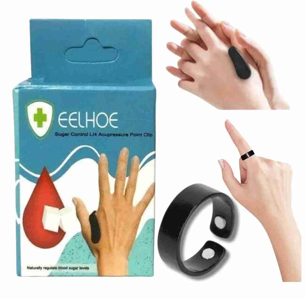 Sugar Acupressure Clip and Magnetic Ring Set for Diabetic Care, Blood Sugar Control Ring, Sugar Control Acupressure Point Clip for Diabetes, Migraine, ...