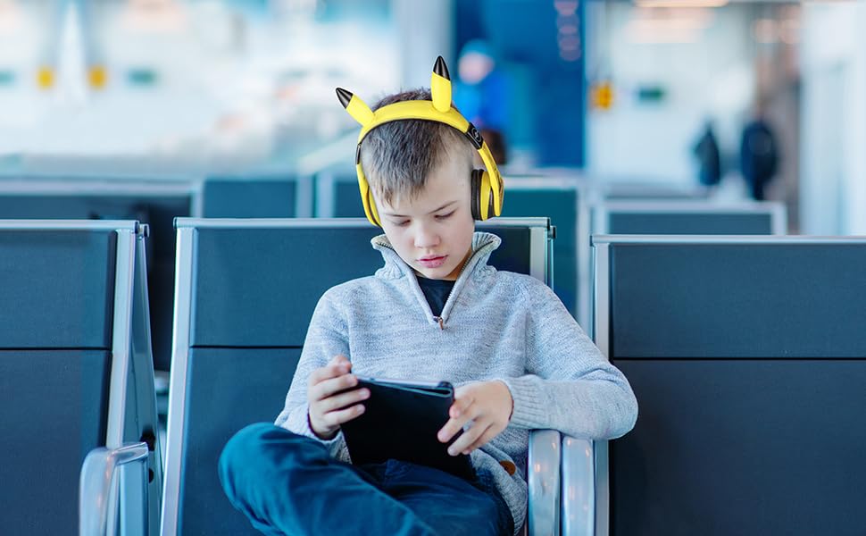 Image of eKids Pokemon Pikachu Bluetooth Kids Headphones with Microphone, Volume Reduced Wireless Headphones for School