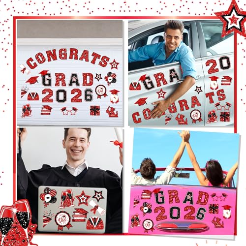 Landhoow 30 Pcs Graduation Car Magnets 2026 Senior Graduation Car Decoration Bumper Sticker Congrats Grad Magnet Magnetic Refrigerator Decal for Grad Parade Party Supplies(Red, Black) by Landhoow - Image 5