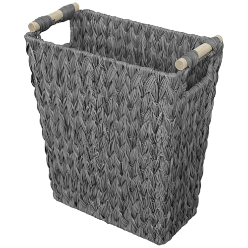Coeusy Wicker Trash Can,6 Gallon Waterproof Bathroom Garbage Canwith Handle,Narrow Small Waste Basket for Bedroom,Office,Grey
